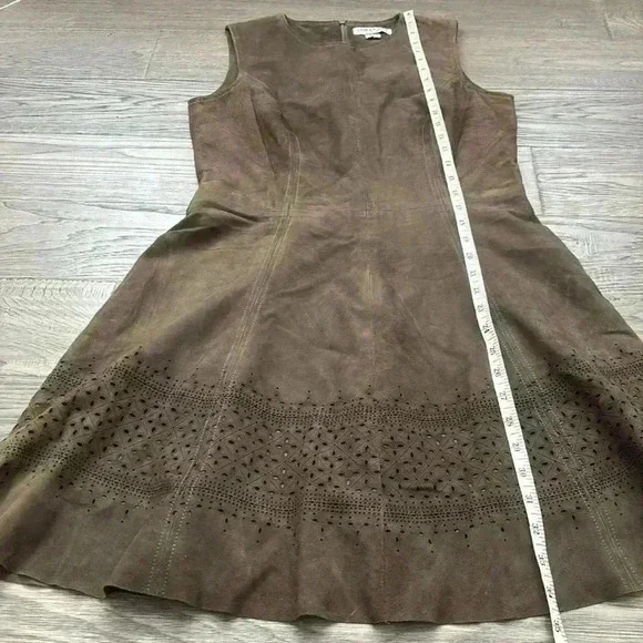Lamarque | Brown Cowgirl 100% Leather Suede Dress with Cutout Designs Size 2 - Picture 8 of 14